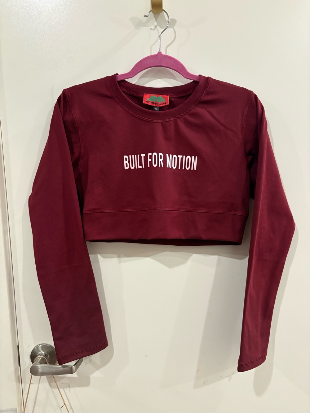 Burgundy 'Built For Motion' Cropped Long-Sleeve Top